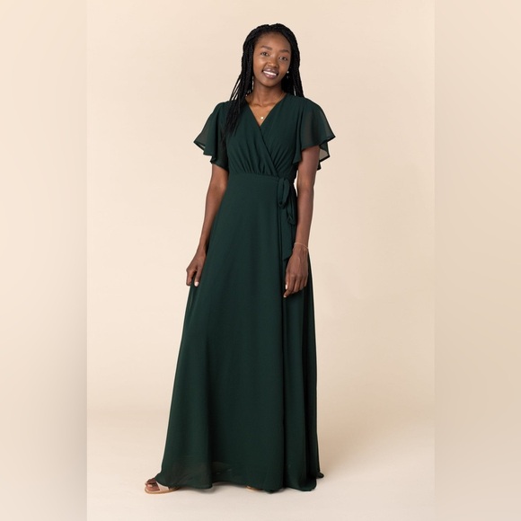 CALLED TO SURF Arbor Naples Flutter Sleeve Wrap Dress In Forest Green - Picture 4 of 7